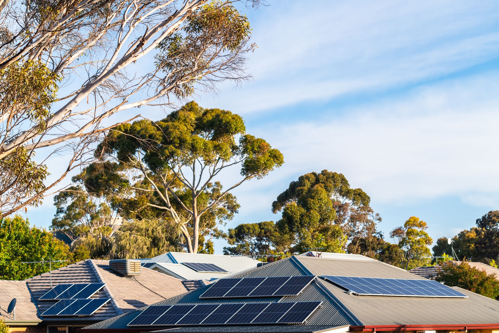 House roofs with solar panels installed